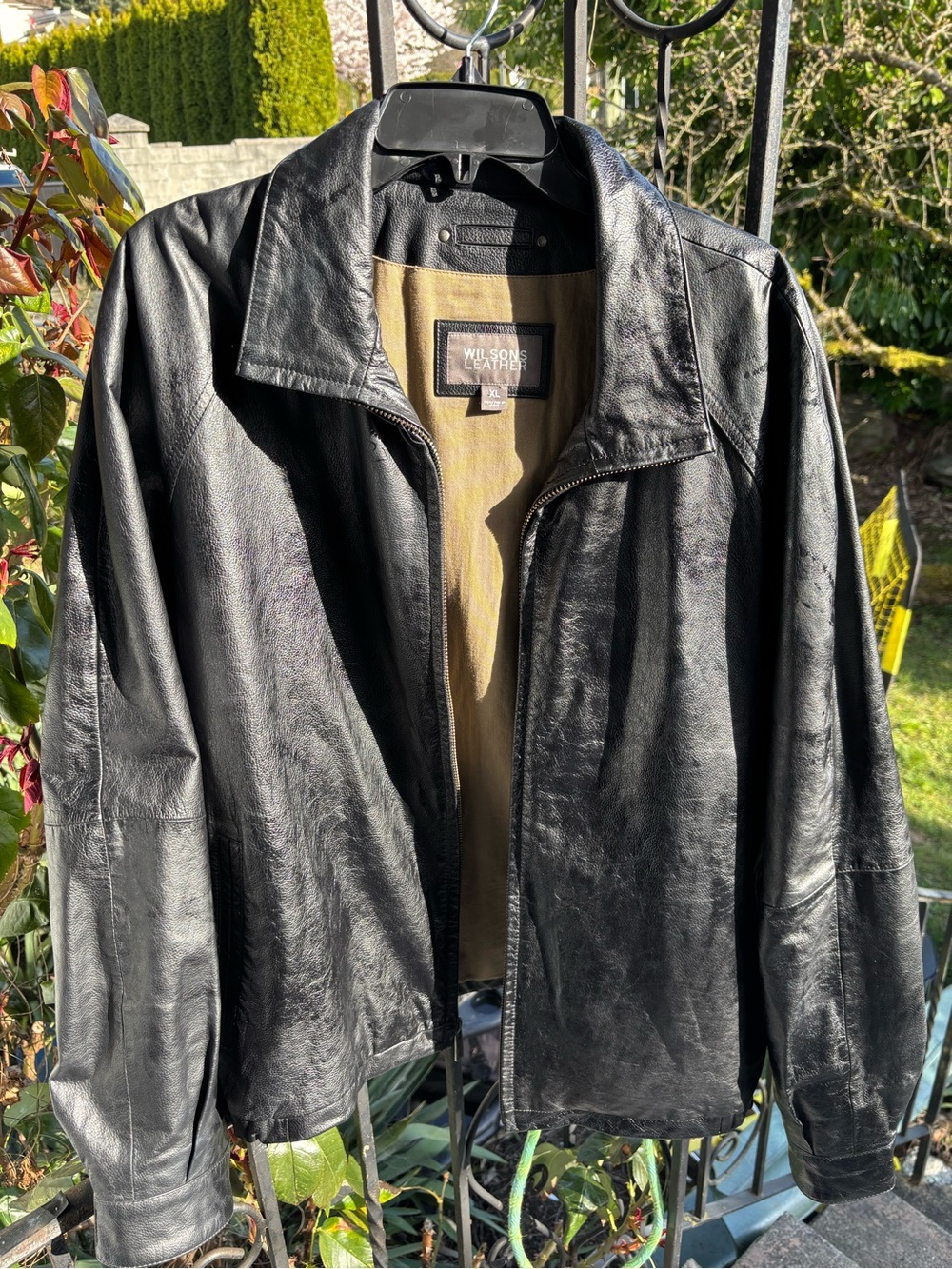 Wilsons Leather Black Leather Bomber Jacket with Tan Lining